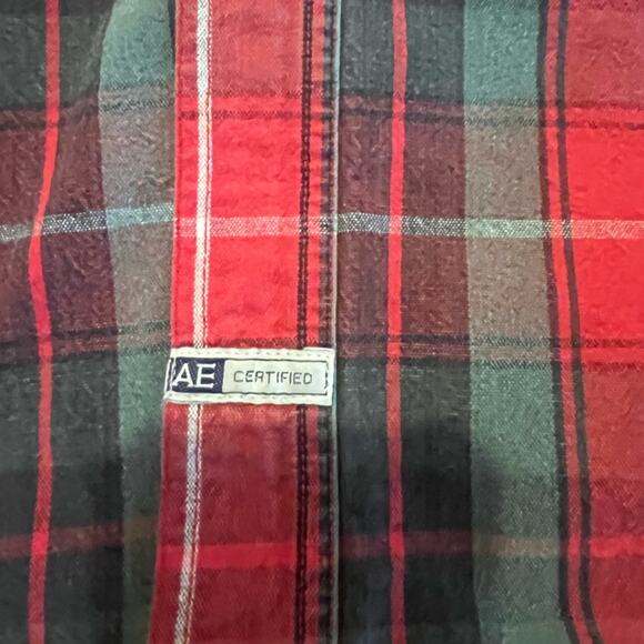 Y2K American Eagle Red Green Plaid Button-Up Shirt Denim Collar L Rugged Preppy - Picture 4 of 6